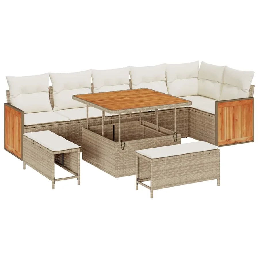Ensemble de canapé de jardin 11 pcs Beige et crème polyrotin - 2