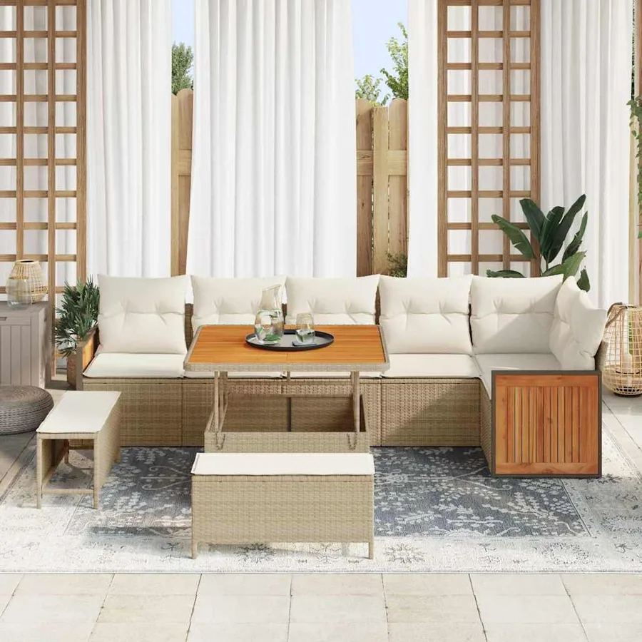 Ensemble de canapé de jardin 11 pcs Beige et crème polyrotin - 3