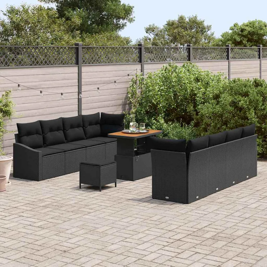 Ensemble de canapé de jardin avec coussin 11 pcs Noir - 3