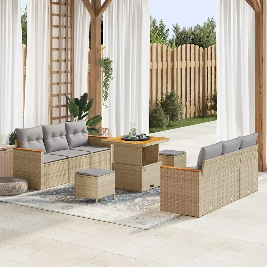 Ensemble de canapé de jardin 11 pcs Beige et Gris clair