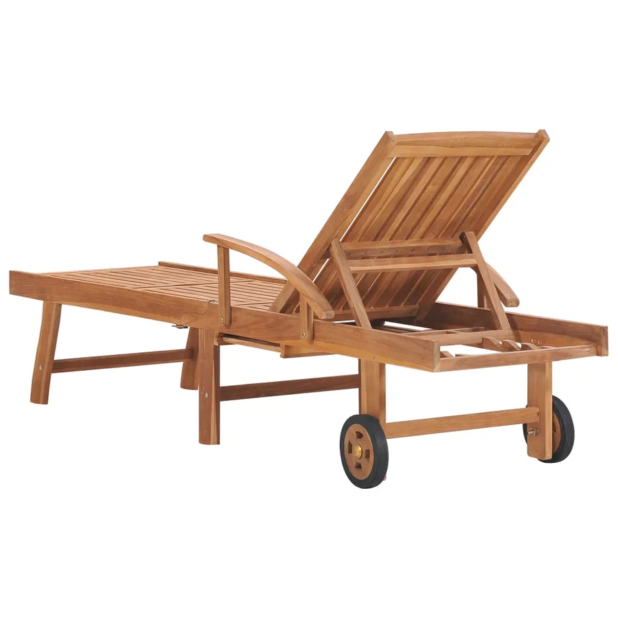 Chaise longue avec coussin crème Bois de teck solide - 6