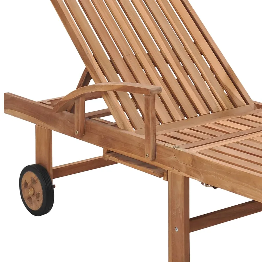 Chaise longue avec coussin crème Bois de teck solide - 9