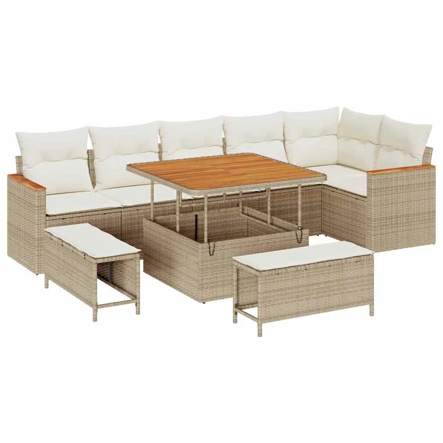 Ensemble de canapé de jardin 9 pcs Beige Poly rotin - 2