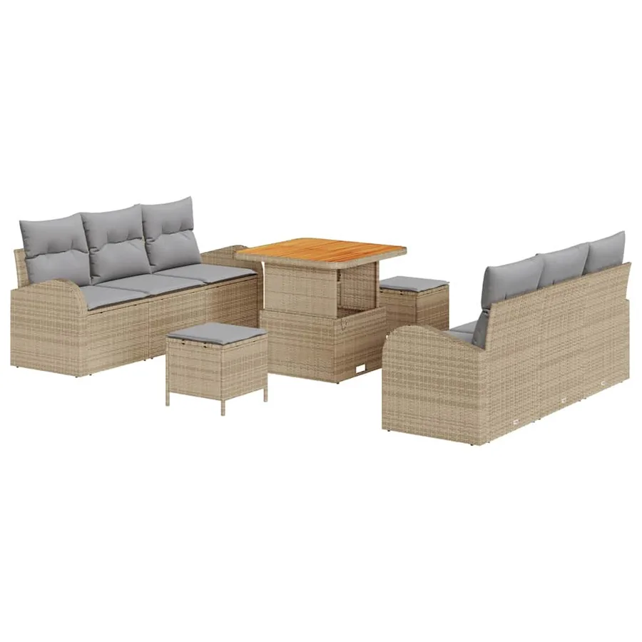 Ensemble de canapé de jardin 9 pcs Beige et Gris clair - 2