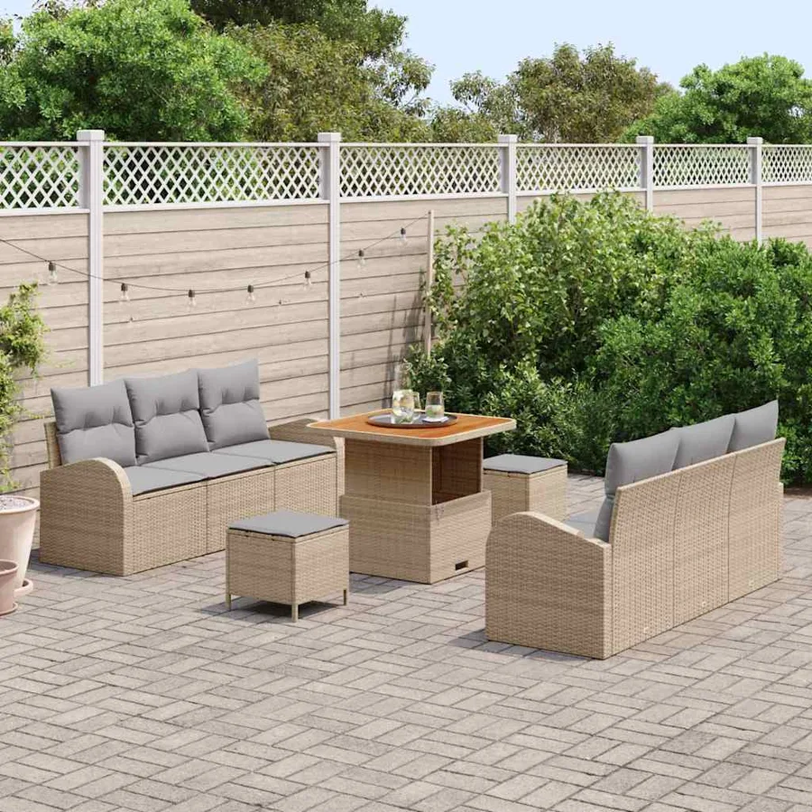 Ensemble de canapé de jardin 9 pcs Beige et Gris clair - 3