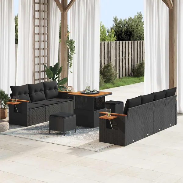 Ensemble de canapé de jardin avec coussin 13 pcs Noir polyrotin