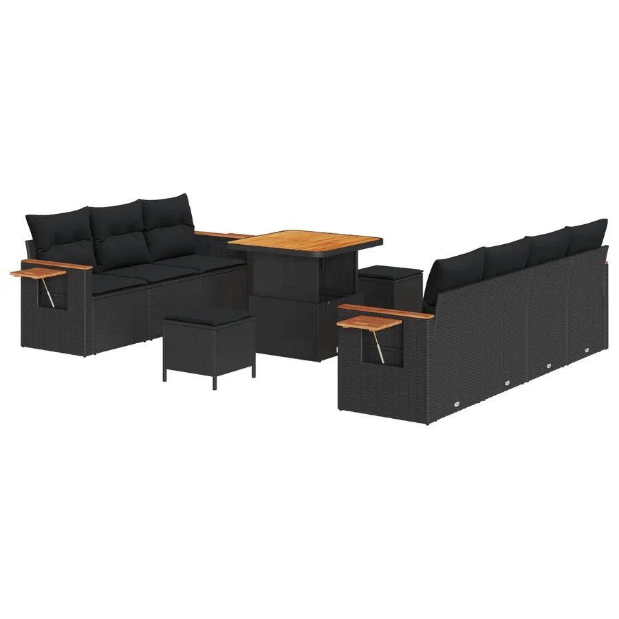 Ensemble de canapé de jardin avec coussin 13 pcs Noir polyrotin - 2