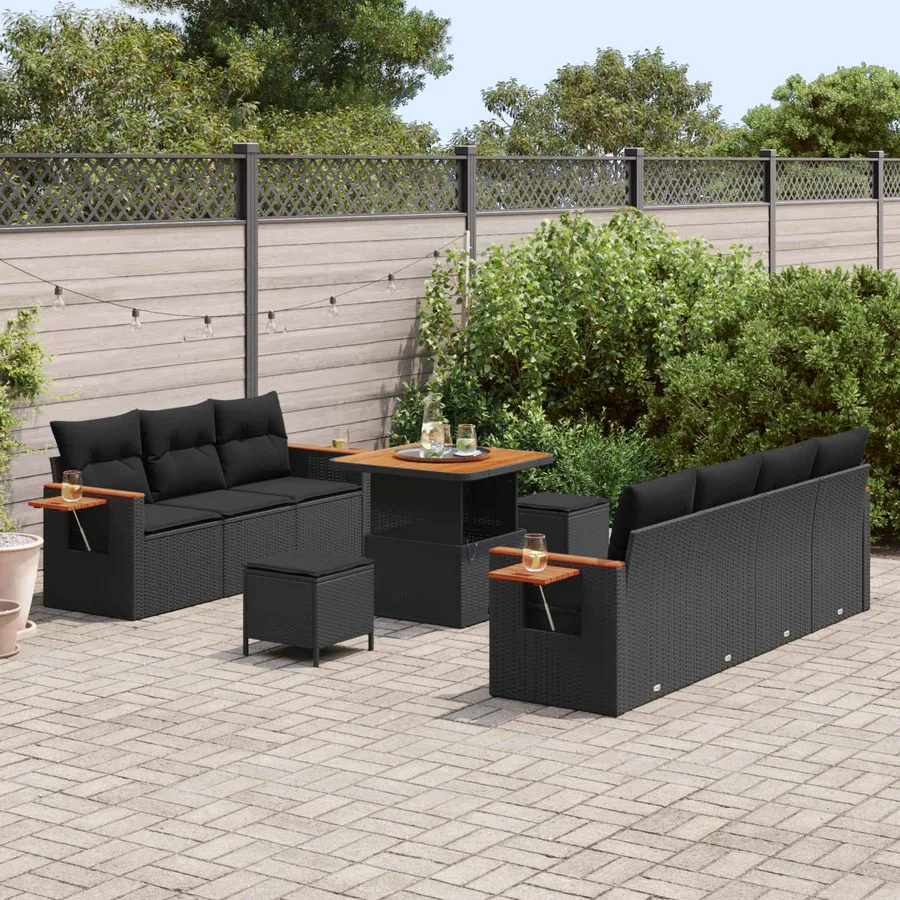 Ensemble de canapé de jardin avec coussin 13 pcs Noir polyrotin - 3