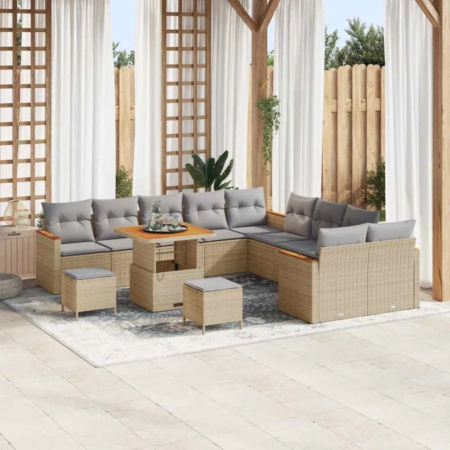 Ensemble de canapé de jardin 13 pcs Beige polyrotin