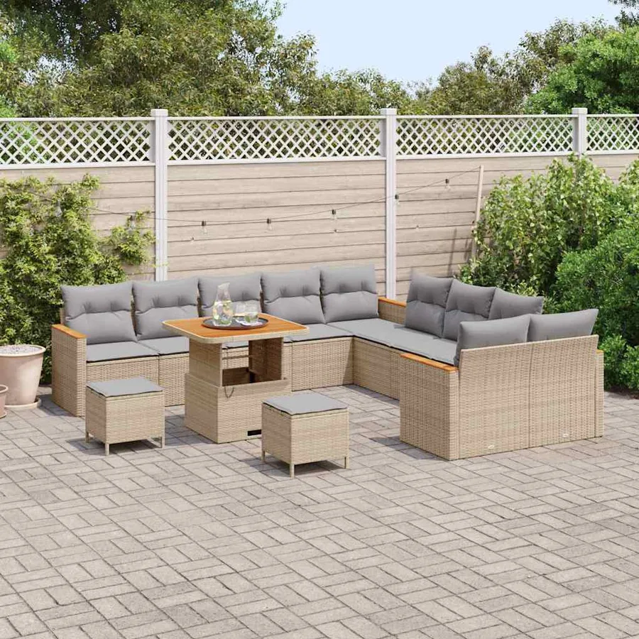 Ensemble de canapé de jardin 13 pcs Beige polyrotin - 3