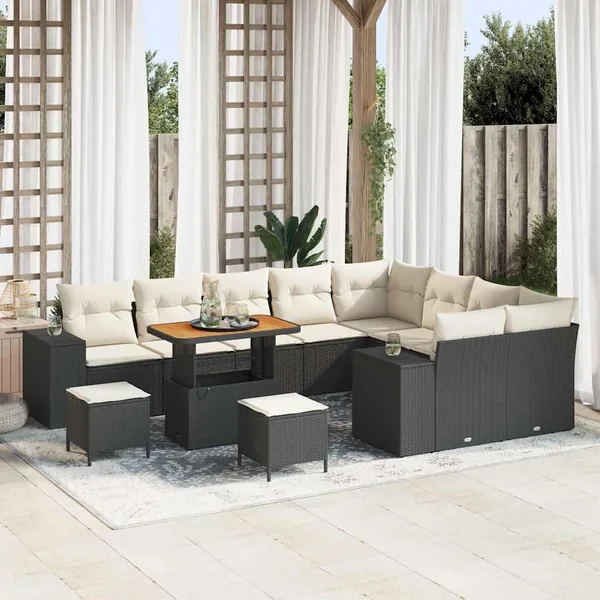 Ensemble de canapé de jardin avec coussin 12 pcs Noir et Crème