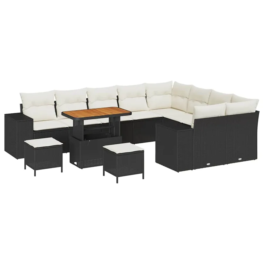 Ensemble de canapé de jardin avec coussin 12 pcs Noir et Crème - 2