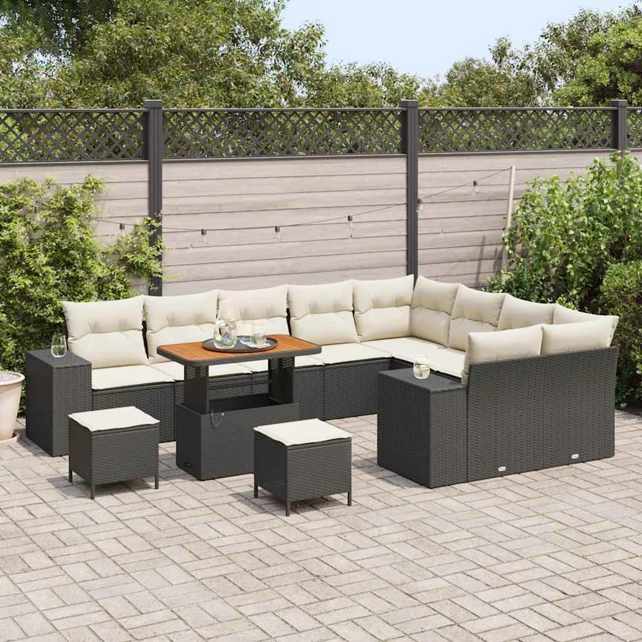 Ensemble de canapé de jardin avec coussin 12 pcs Noir et Crème - 3