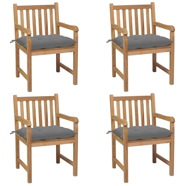 Chaises de jardin lot de 4 et coussins gris Bois de teck solide