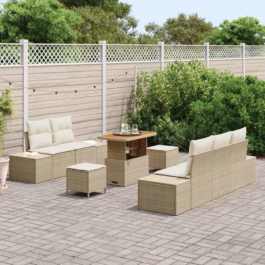 Ensemble de canapé de jardin 8 pcs Beige Poly rotin - 3