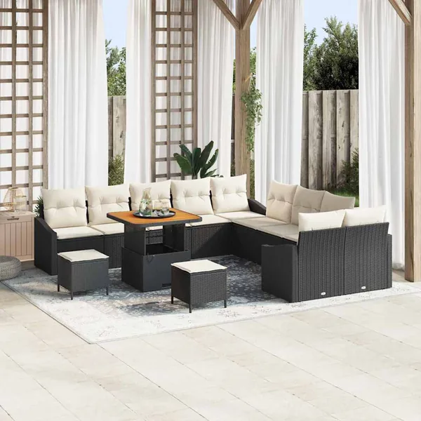 Ensemble de canapé de jardin 13 pcs Noir Poly rotin