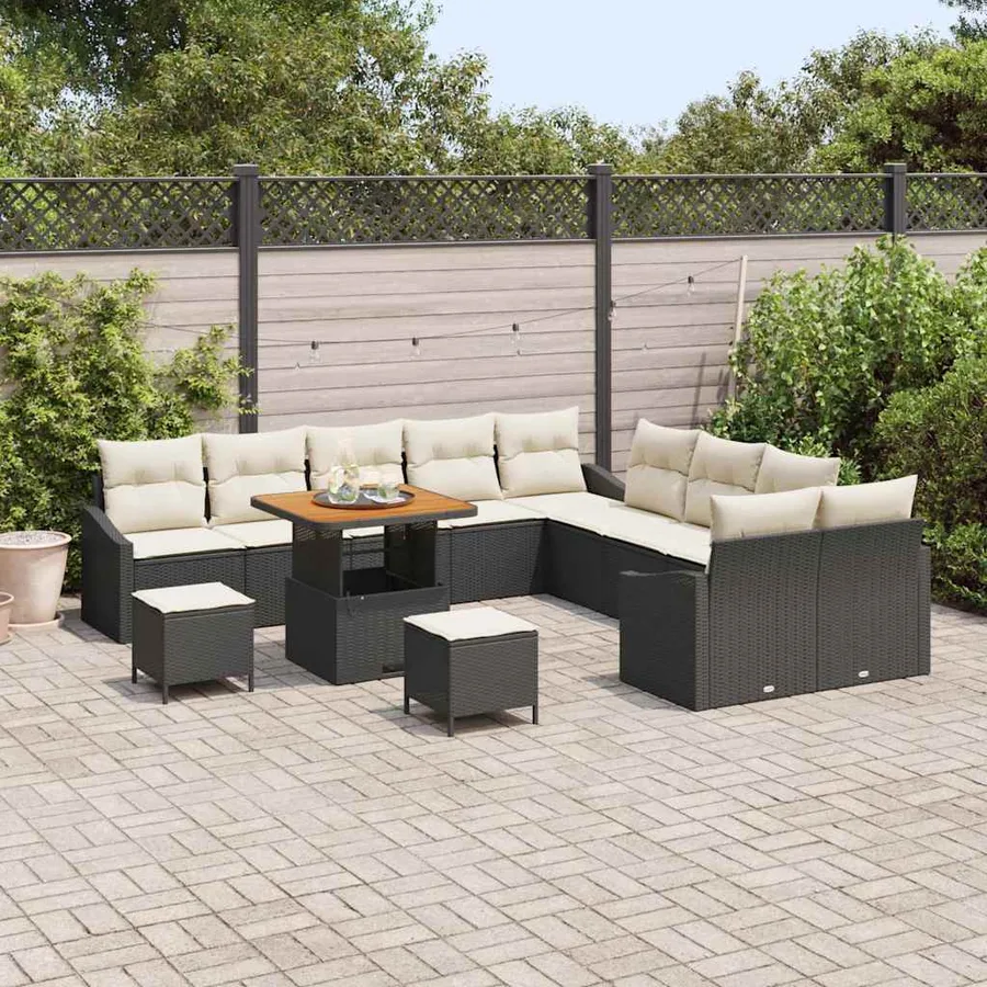 Ensemble de canapé de jardin 13 pcs Noir Poly rotin - 3