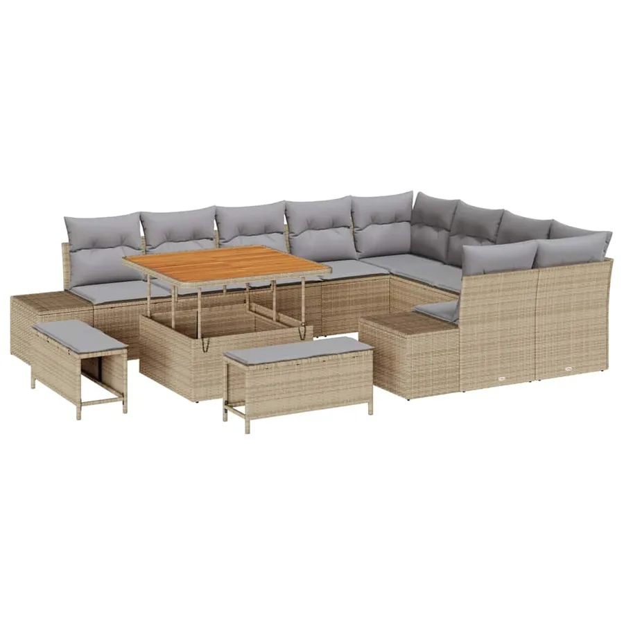 Ensemble de canapé de jardin 12 pcs Beige Poly rotin - 2