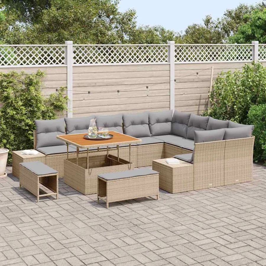 Ensemble de canapé de jardin 12 pcs Beige Poly rotin - 3