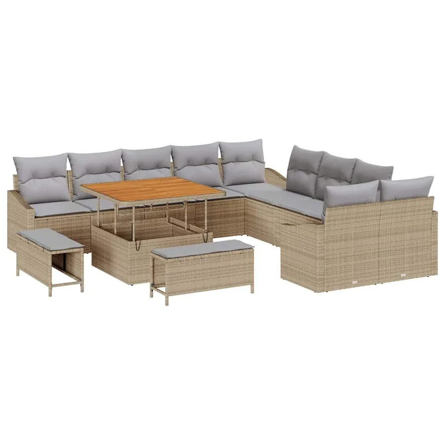 Ensemble de canapé de jardin 13 pcs Beige Poly rotin - 2