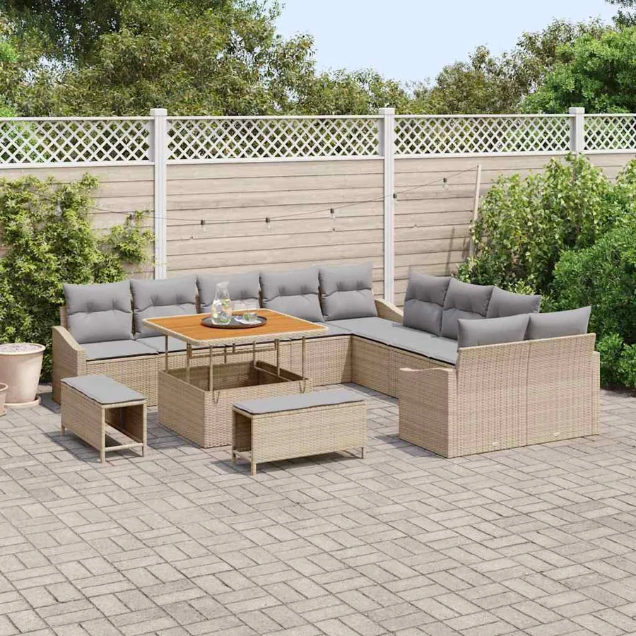 Ensemble de canapé de jardin 13 pcs Beige Poly rotin - 3