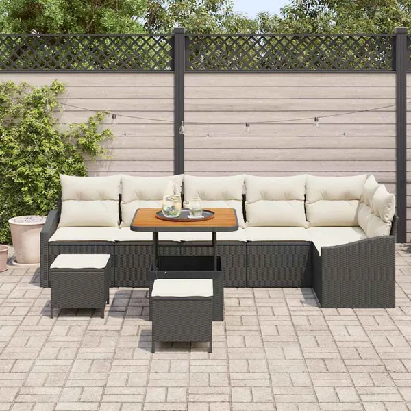 Ensemble de canapé de jardin avec coussin 9 pcs Noir Poly rotin