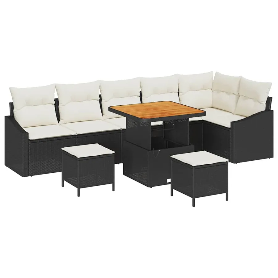Ensemble de canapé de jardin avec coussin 9 pcs Noir Poly rotin - 2