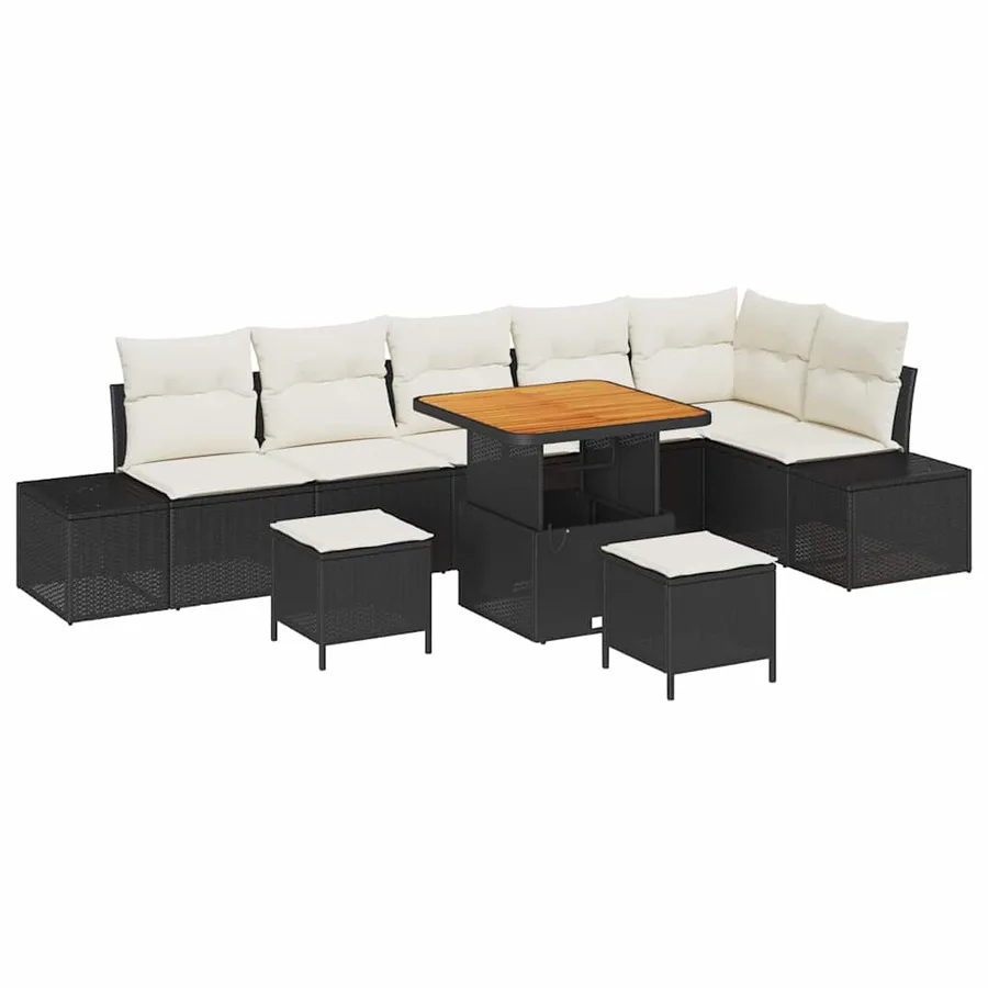 Ensemble de canapé de jardin avec coussin 9 pcs Noir Poly rotin - 2