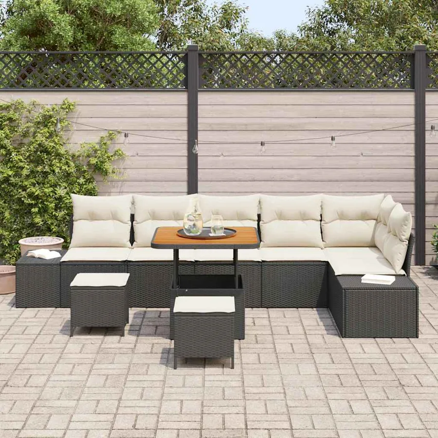 Ensemble de canapé de jardin avec coussin 9 pcs Noir Poly rotin - 3