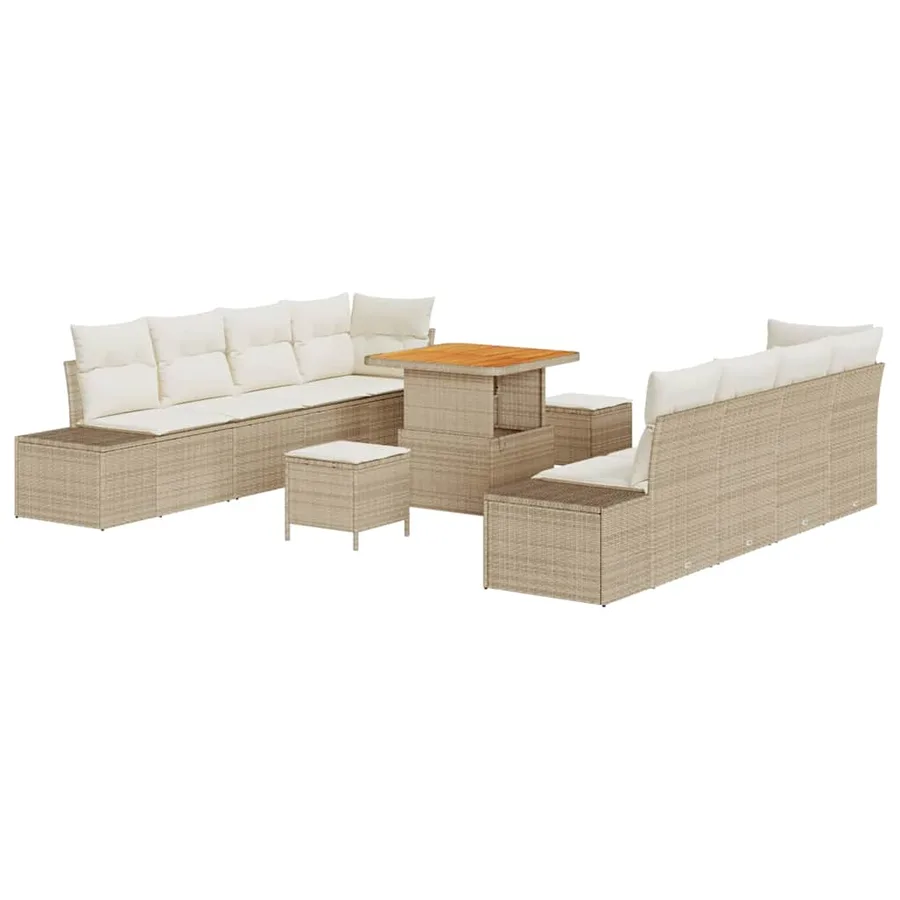Ensemble de canapé de jardin 11 pcs Beige Poly rotin - 2