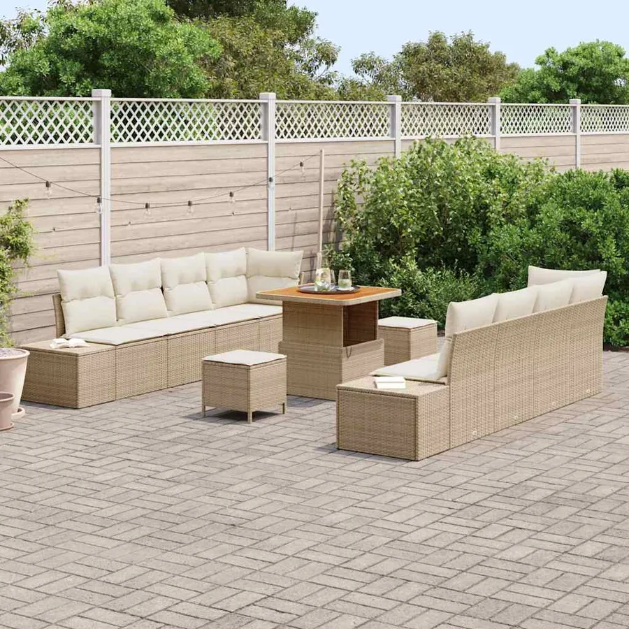 Ensemble de canapé de jardin 11 pcs Beige Poly rotin - 3
