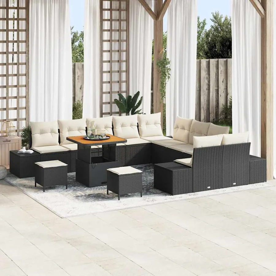 Ensemble de canapé de jardin 13 pcs Noir Poly rotin