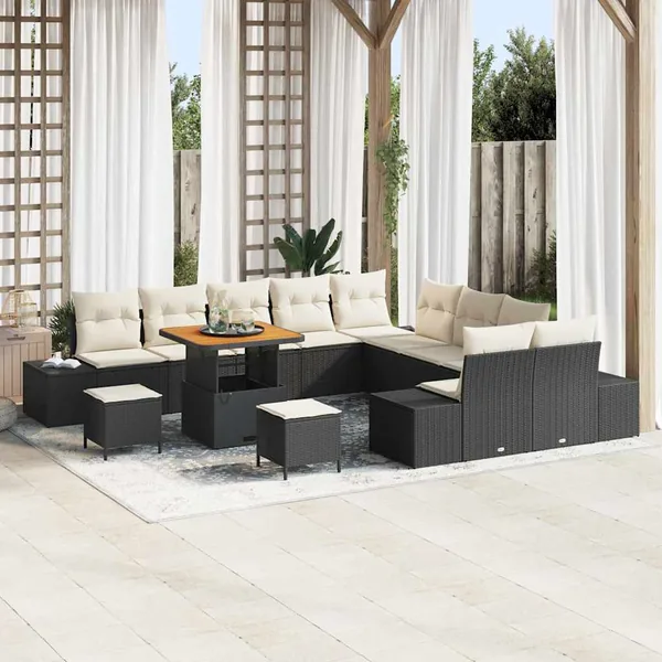 Ensemble de canapé de jardin 13 pcs Noir Poly rotin
