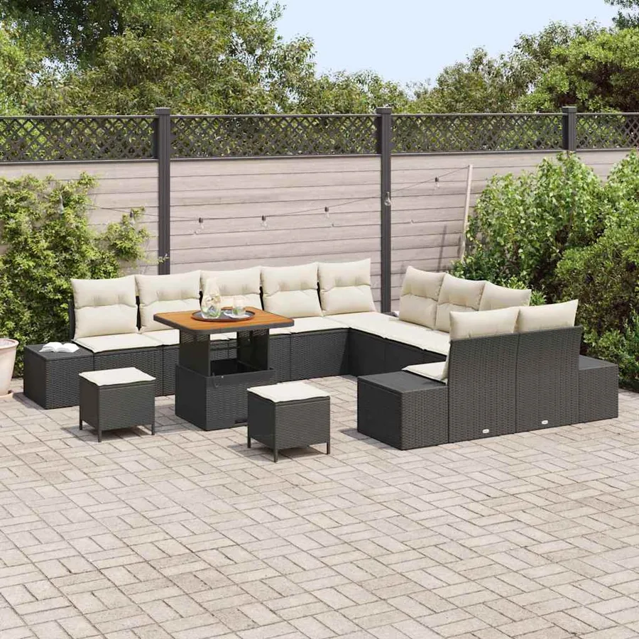 Ensemble de canapé de jardin 13 pcs Noir Poly rotin - 3
