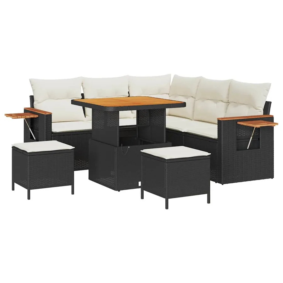 Ensemble de canapé de jardin 9 pcs Noir et Crème polyrotin - 2