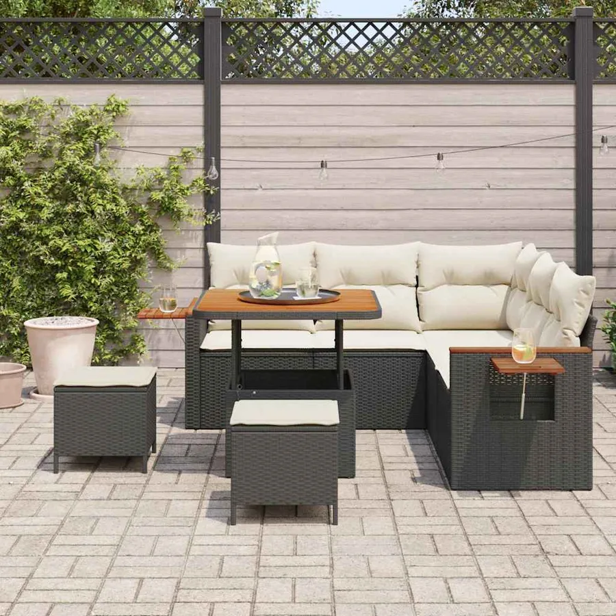 Ensemble de canapé de jardin 9 pcs Noir et Crème polyrotin - 3