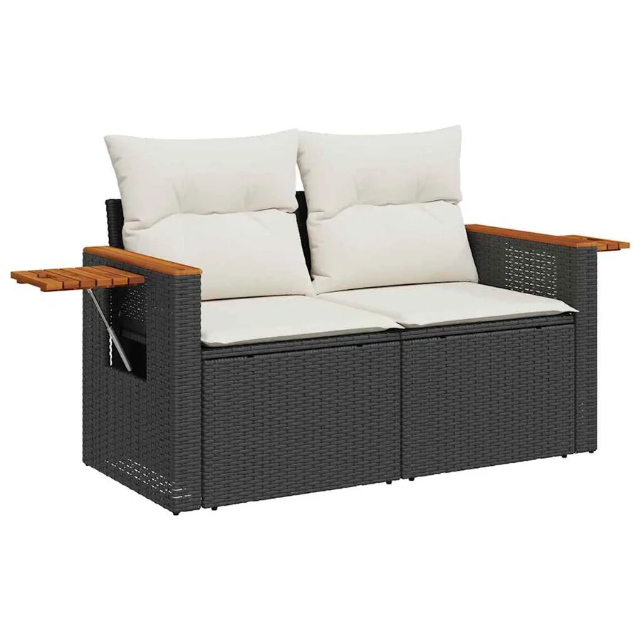 Ensemble de canapé de jardin 9 pcs Noir et Crème polyrotin - 6
