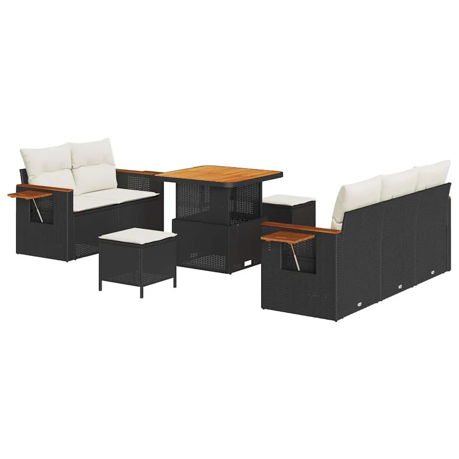 Ensemble de canapé de jardin 10 pcs Noir et Crème polyrotin - 2