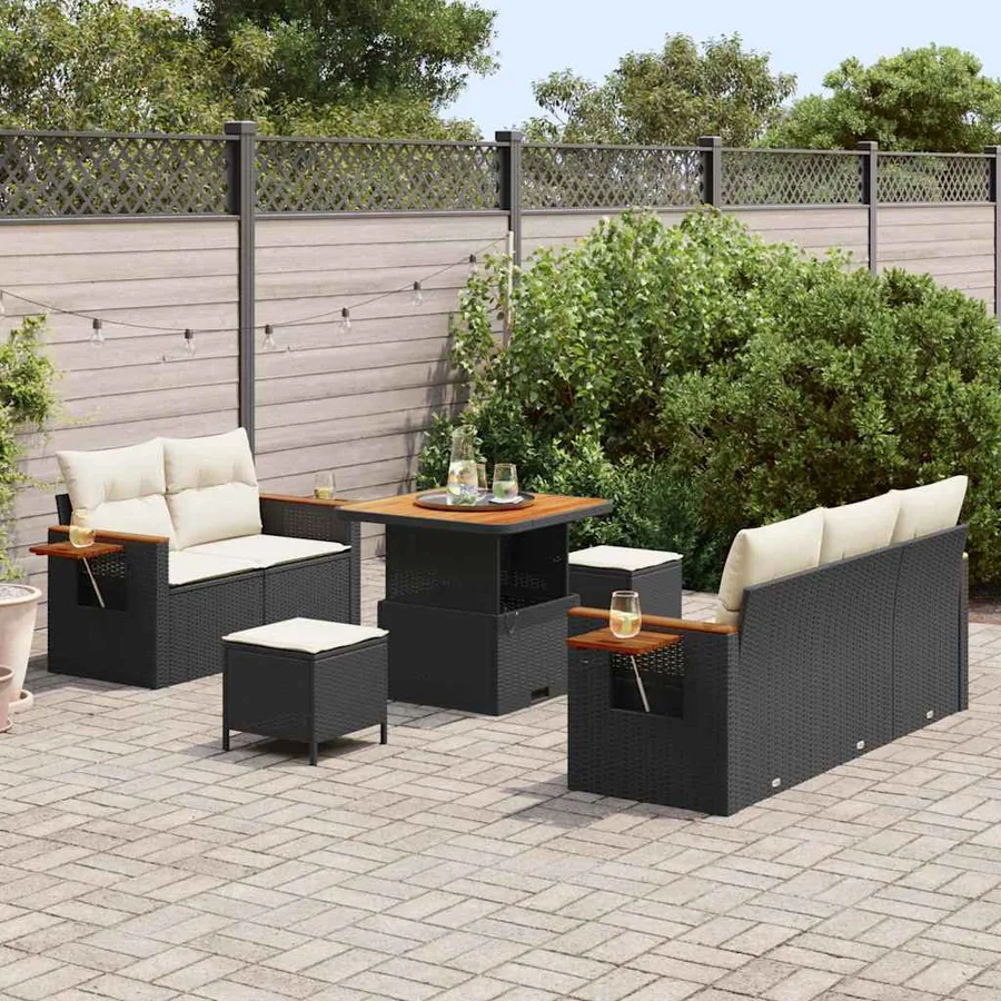 Ensemble de canapé de jardin 10 pcs Noir et Crème polyrotin - 3