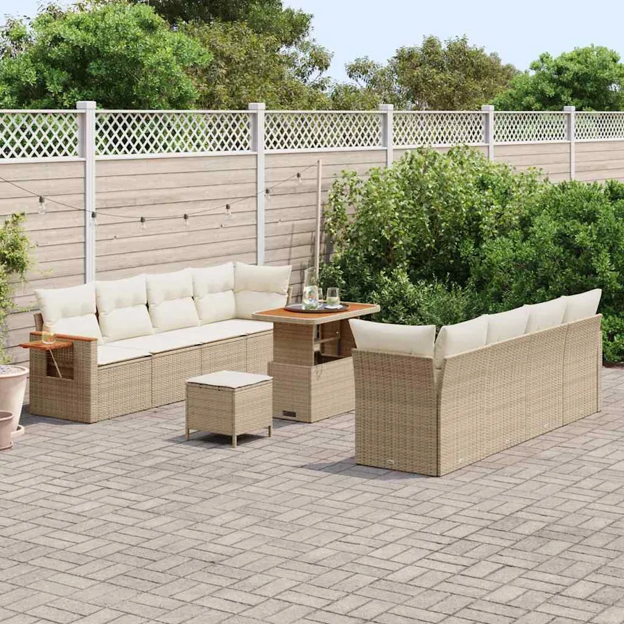 Ensemble de canapé de jardin 12 pcs Beige et crème polyrotin - 3