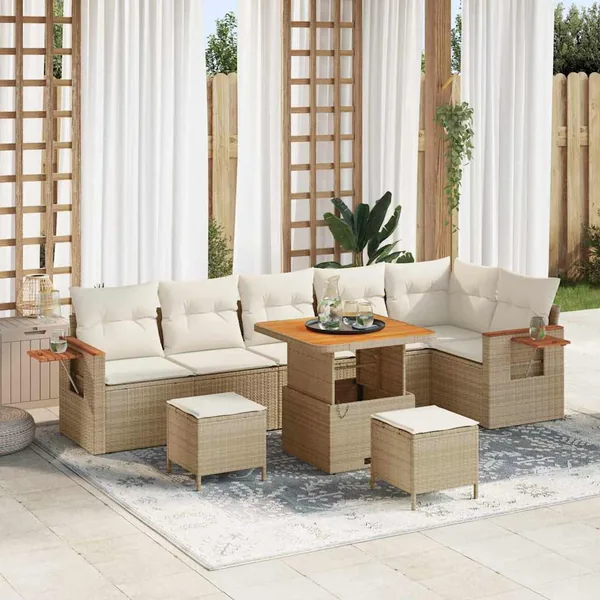 Ensemble de canapé de jardin 11 pcs Beige et crème polyrotin