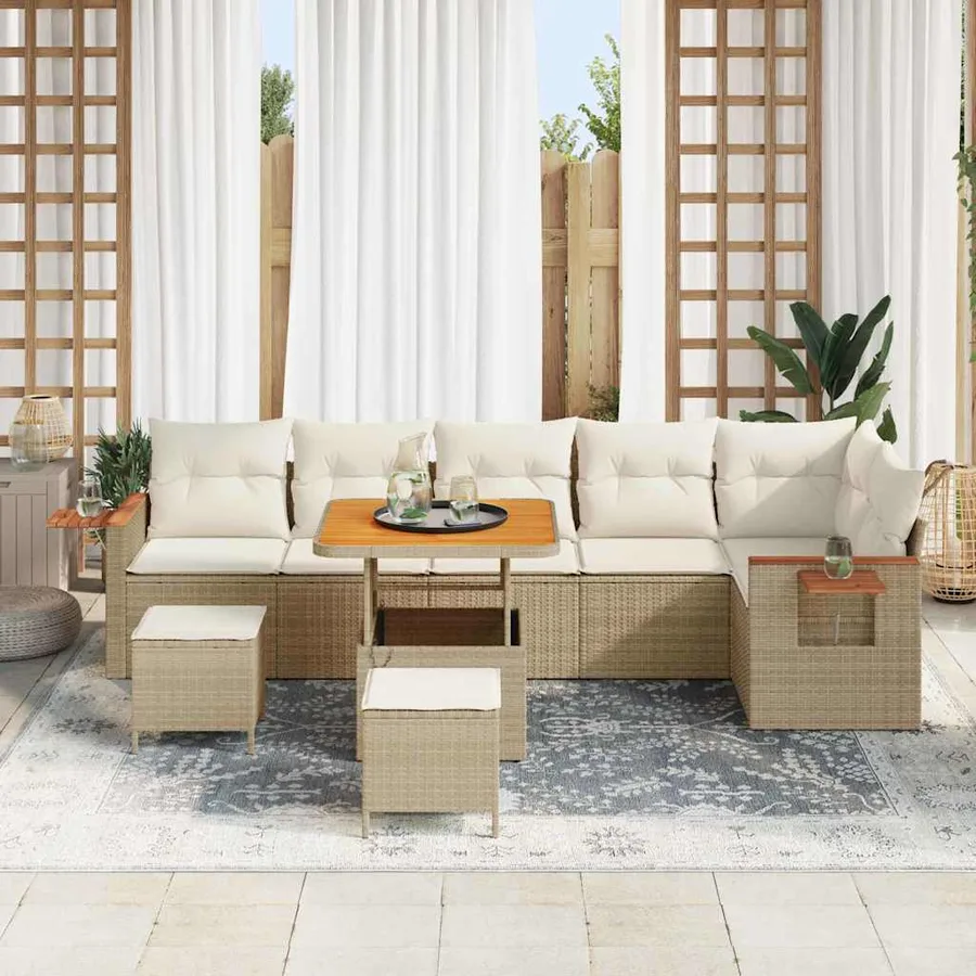 Ensemble de canapé de jardin 11 pcs Beige et crème polyrotin - 3