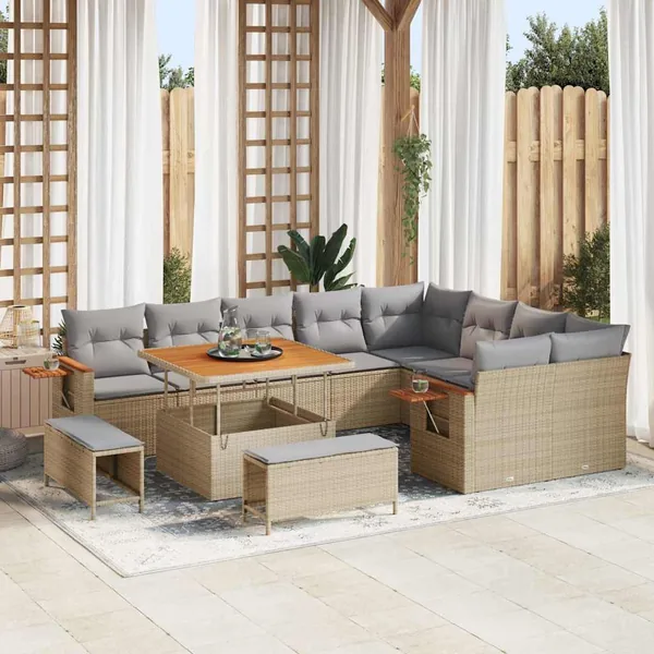 Ensemble de canapé de jardin 13 pcs Beige et Gris clair