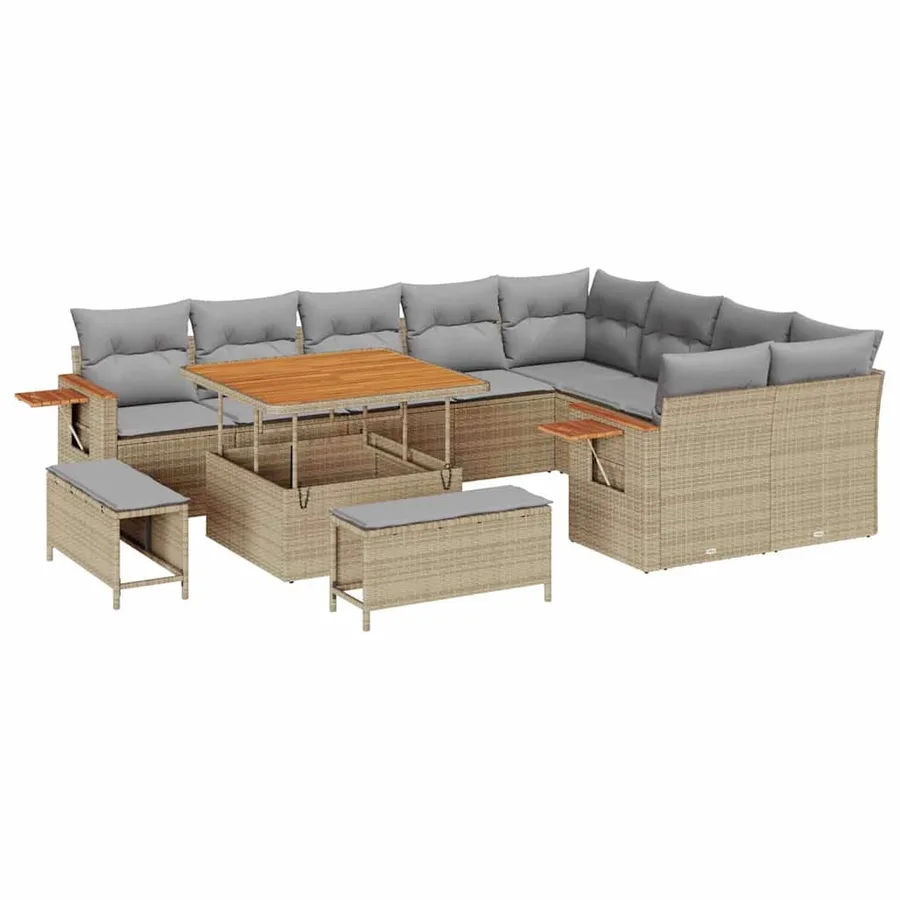 Ensemble de canapé de jardin 13 pcs Beige et Gris clair - 2