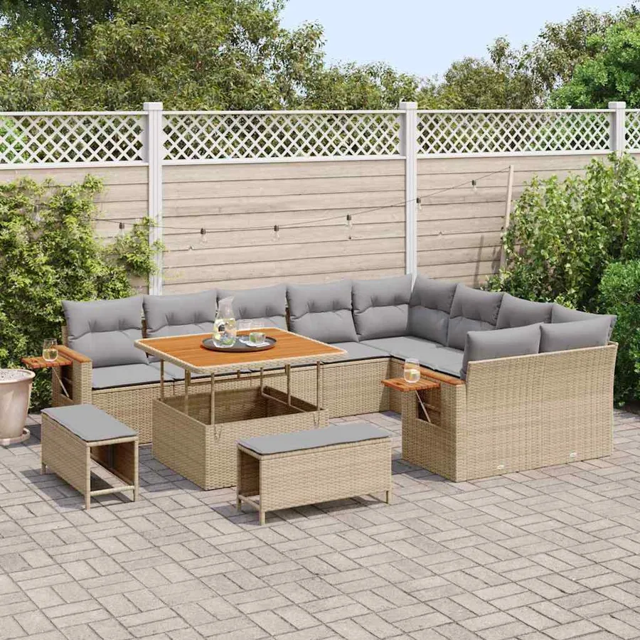 Ensemble de canapé de jardin 13 pcs Beige et Gris clair - 3