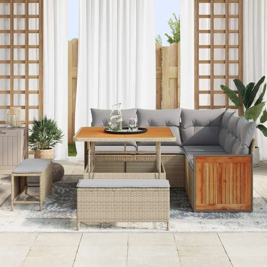 Ensemble de canapé de jardin 9 pcs Beige et Gris clair - 3