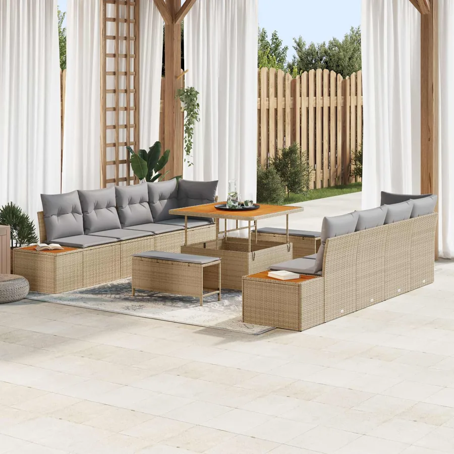 Ensemble de canapé de jardin 11 pcs Beige et Gris clair