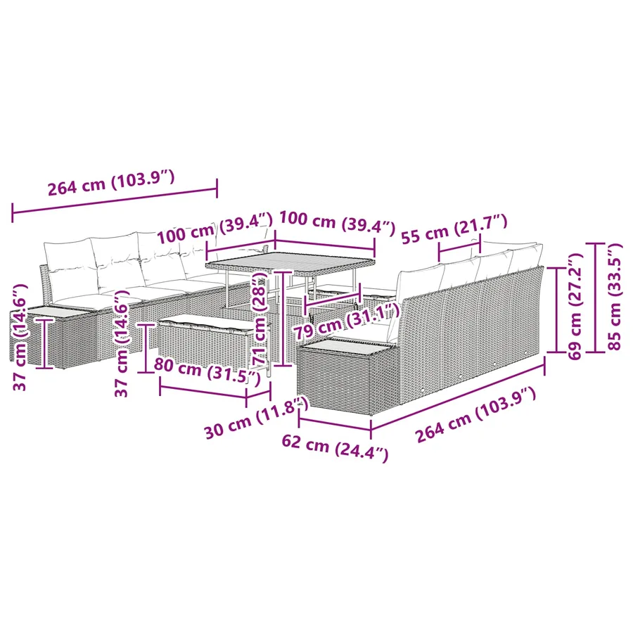 Ensemble de canapé de jardin 11 pcs Beige et Gris clair - 14