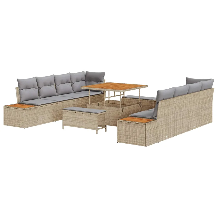 Ensemble de canapé de jardin 11 pcs Beige et Gris clair - 2