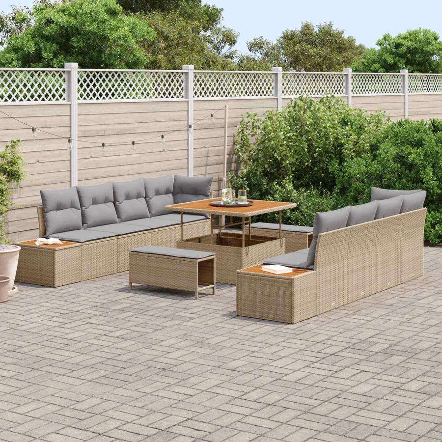 Ensemble de canapé de jardin 11 pcs Beige et Gris clair - 3